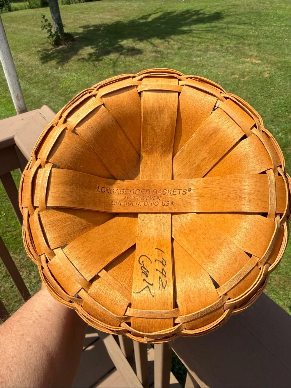 Vintage 1992 Longaberger Handwoven Lidded Basket with Handle
